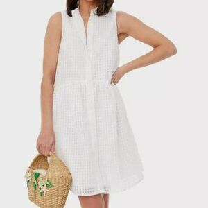 Tuckernuck White Burnout Sleeveless Royal Shirt Dress, Size Medium